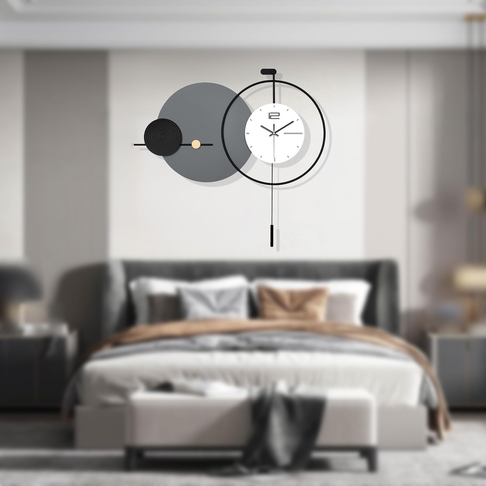 Große Wanduhr, Stille Wanduhren für Wohnzimmer Dekoration, Minimalistisch Modern Wanduhr mit Pendel, Batteriebetrieben für Schlafzimmer Küche Büro Haus