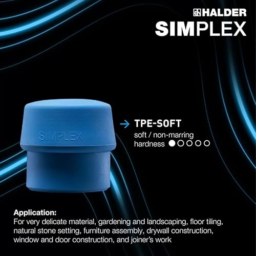 Miniatura 6 de Halder 3013.040 Simplex 21 oz Martillo de cara suave, caucho azulcaras de goma grises
