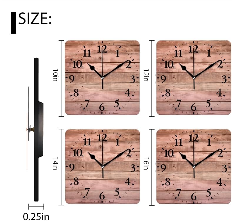 Battery Operated Wall Clocks Wooden Wall with Horizontal Planks in Pink and Brown Tones Silent Non-Ticking Decor Clock with Photo for Bathroom,Office(16inch)