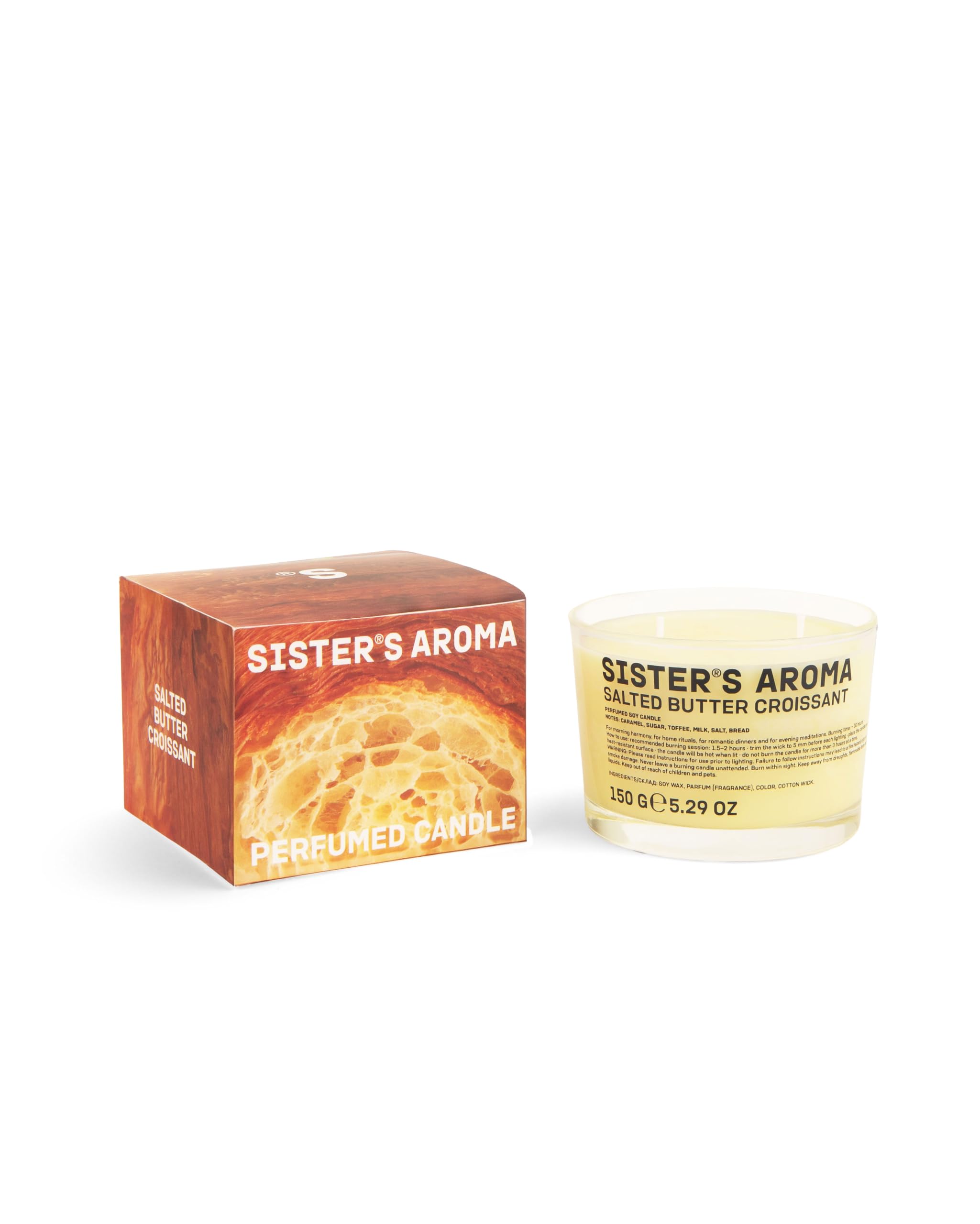 Sister's Aroma Off-White Perfumed Candle, Salted Butter Croissant - Luxury 2-Wick Scented Candle For Home - Toffee, Milk & Warm Bread Notes - 150G (30 Hour Burn)