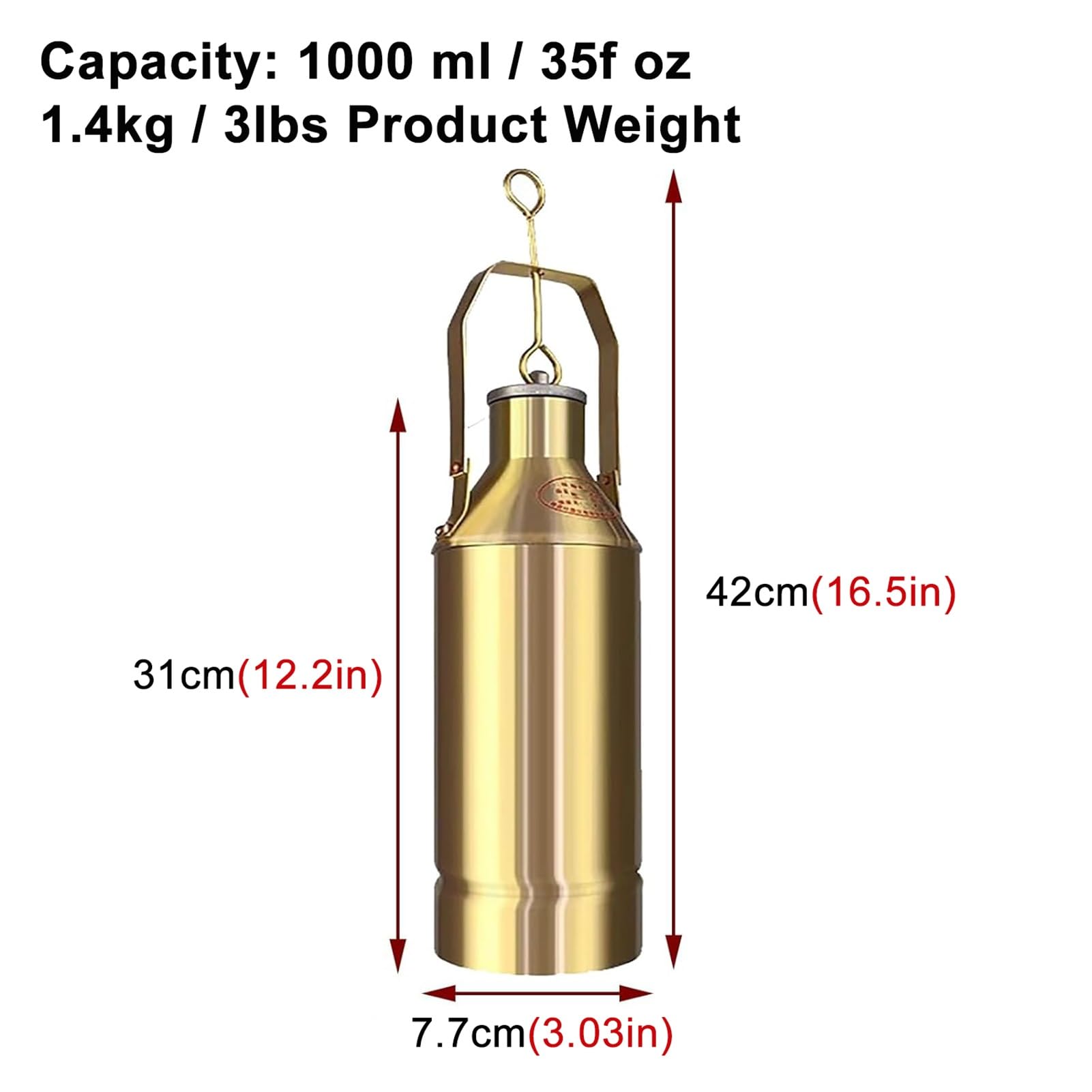 Flacone campionatore per Olio in Ottone - Kit di campionamento per Serbatoi di Carburante industriali per analisi dell'olio, 1000 ml (7x36 cm) - Strumento Essenziale per fabbriche e Serbatoi