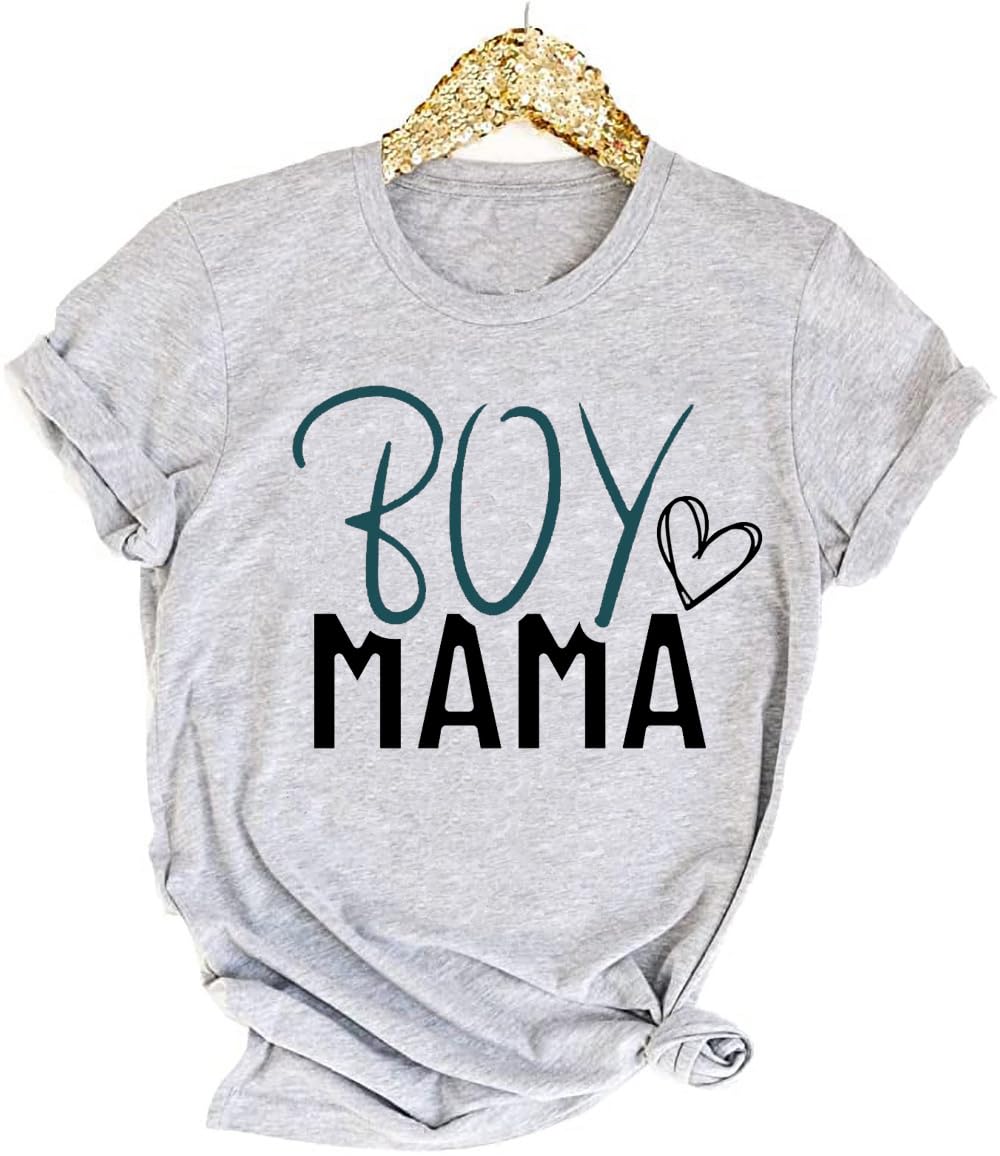 Womens Boy Mama Shirt Casual Letter Printed Boy Mom T-Shirts Short Sleeve Mother's Day Graphic Tee Tops