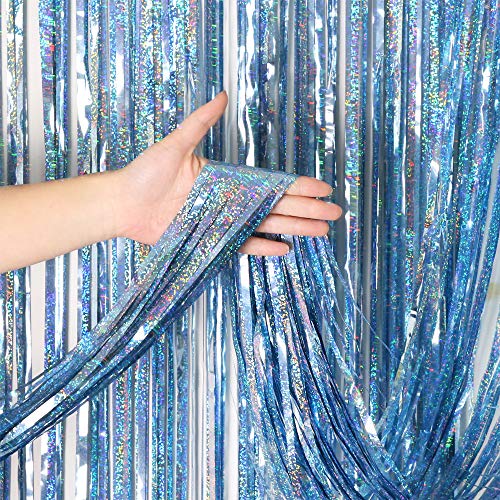 Image of CYLMFC Foil Fringe Curtains Party Decorations - 2 Pack 3 x 8ft Tinsel Backdrop for Party Photo Backdrop Wedding Bridal Shower Bachelorette