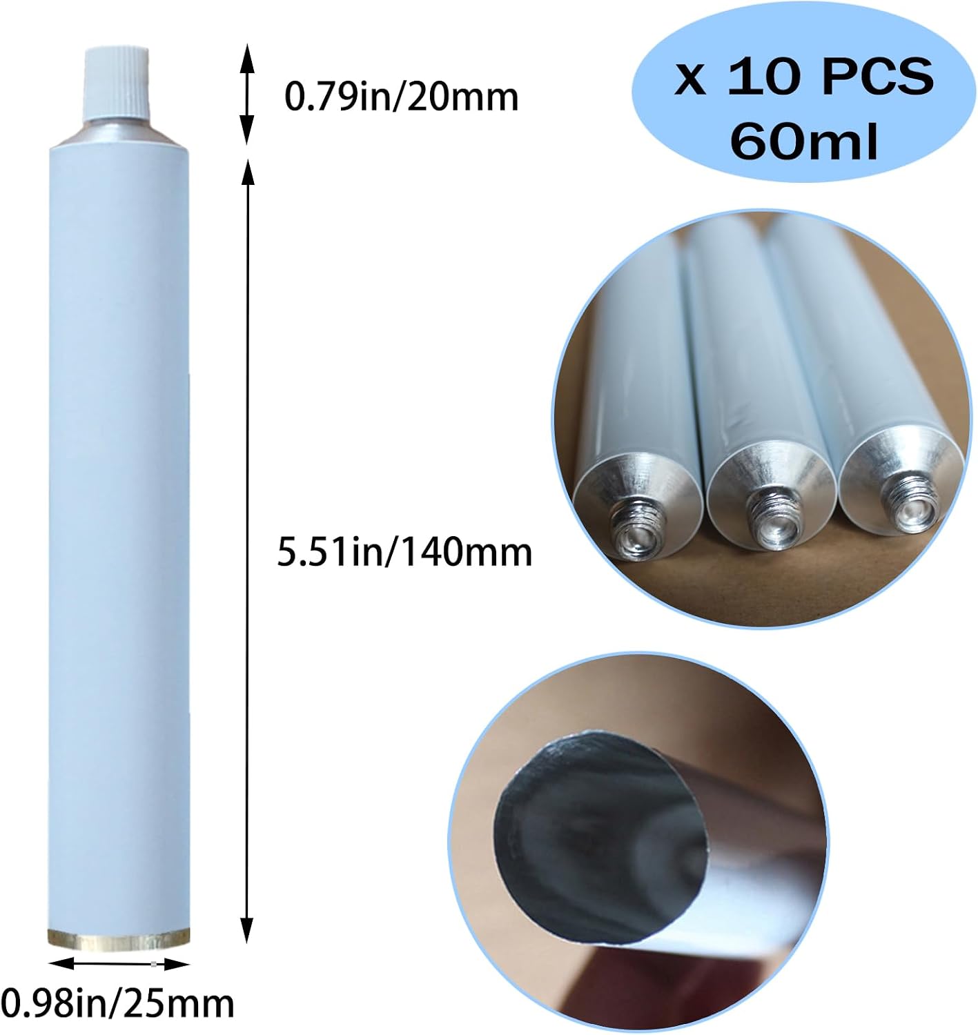 10 Pcs Empty Oil Paint Tubes, 60ml Empty Aluminum Paint Tubes, Empty Toothpaste Paint Tubes with Needle Cap for Storing Oils, Paints Acrylics, Gouaches, Watercolors