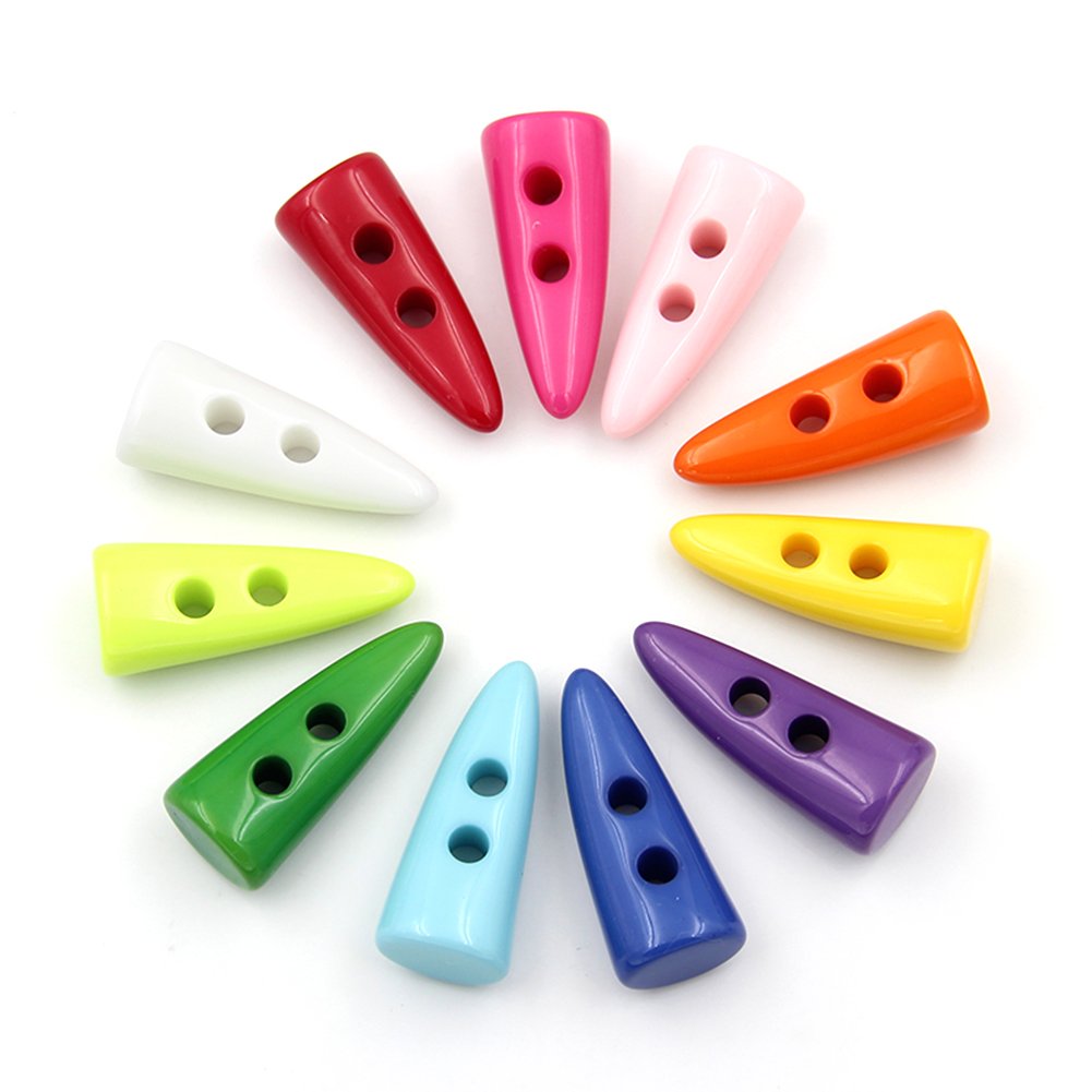 Candy Color Horn Toggle 2 Hole Resin Buttons 42x16mm Pack of 10