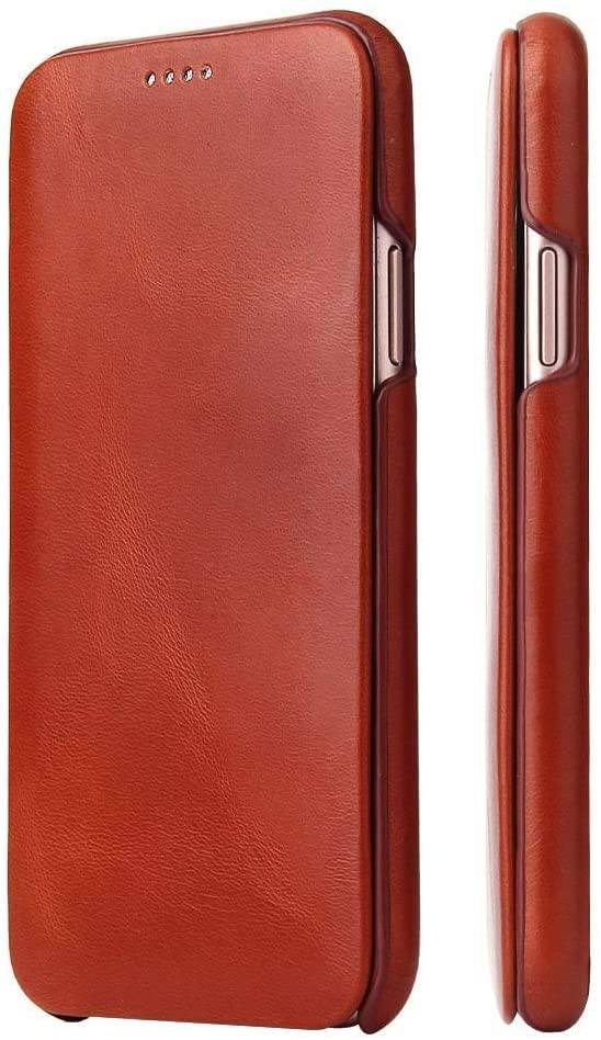 Funda iPhone 8 Plus delgada antichoque y antiarañazos con tapa de piel auténtica