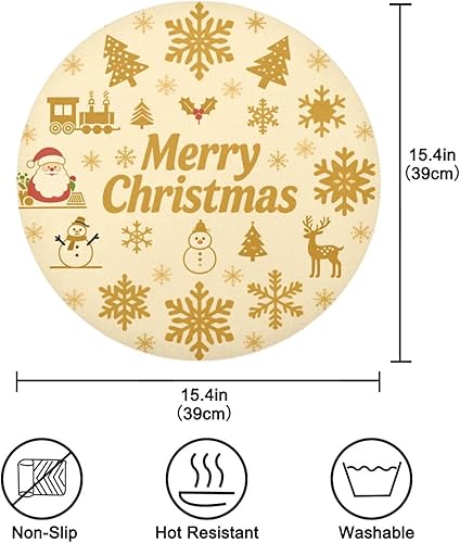 Miniatura 4 de Merry Christmas Snowflake Gold Snowman Circle placemats Thick placemats for Dining Table 15x15 in individuales para