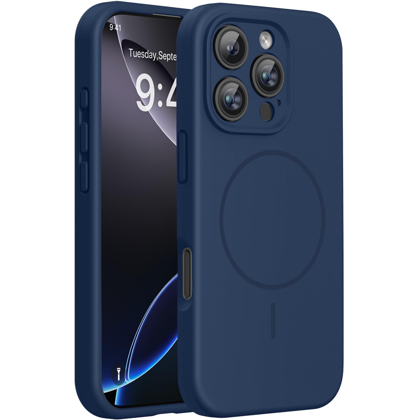 Photo 1 of Miracase Magnetic for iPhone 16 Pro Case, [Soft Anti-Scratch Microfiber Lining], Compatible with MagSafe, Liquid Silicone Case Shockproof Drop Protection Phone Case for 16 Pro,Dark Blue
