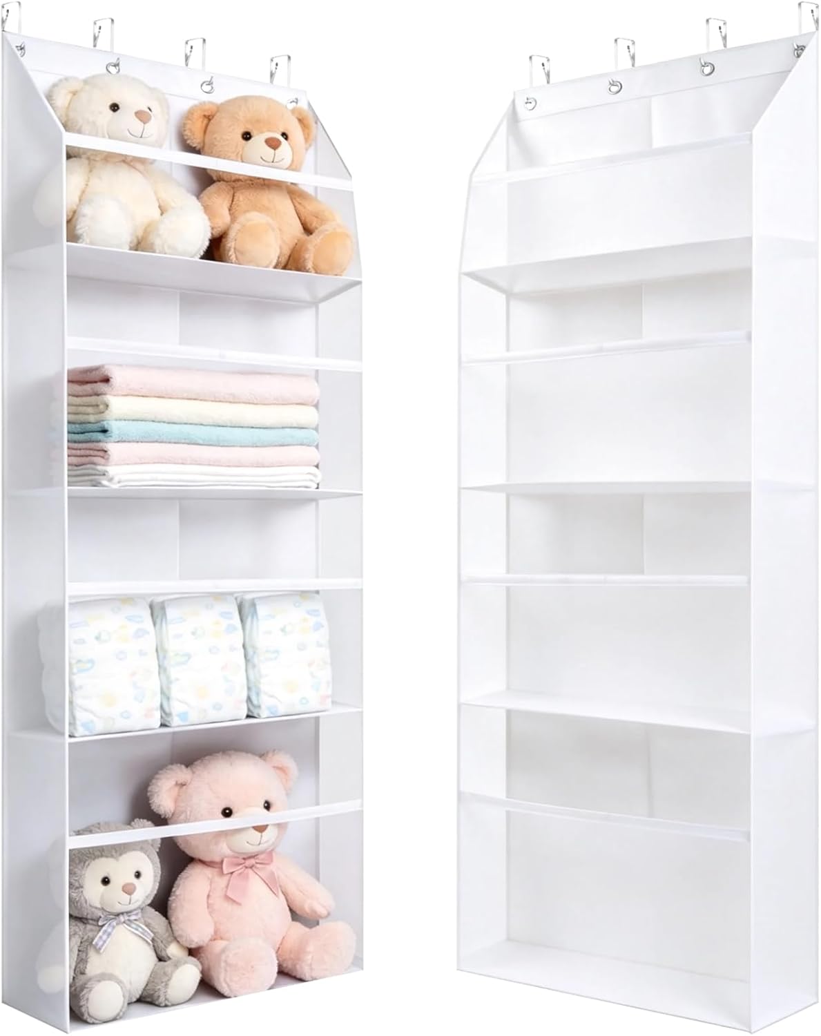 Thickened Plush Toy Storage Rack, Four-Tier Extra-Large Door Back-Hanging Shelf, Oxford Cloth + Transparent Window, for hanging plush toys, also suitable for storing diapers and baby supplies, Black
