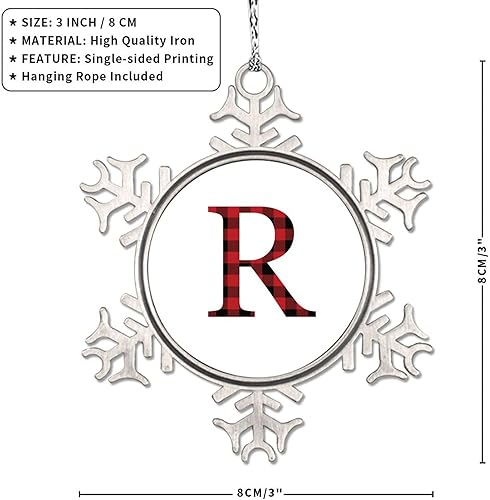 Miniatura 6 de Monograma inicial letra R adornos para árboles de Navidad, adornos de copo de nieve, letras rojas y negras, adornos de Navidad personalizados de