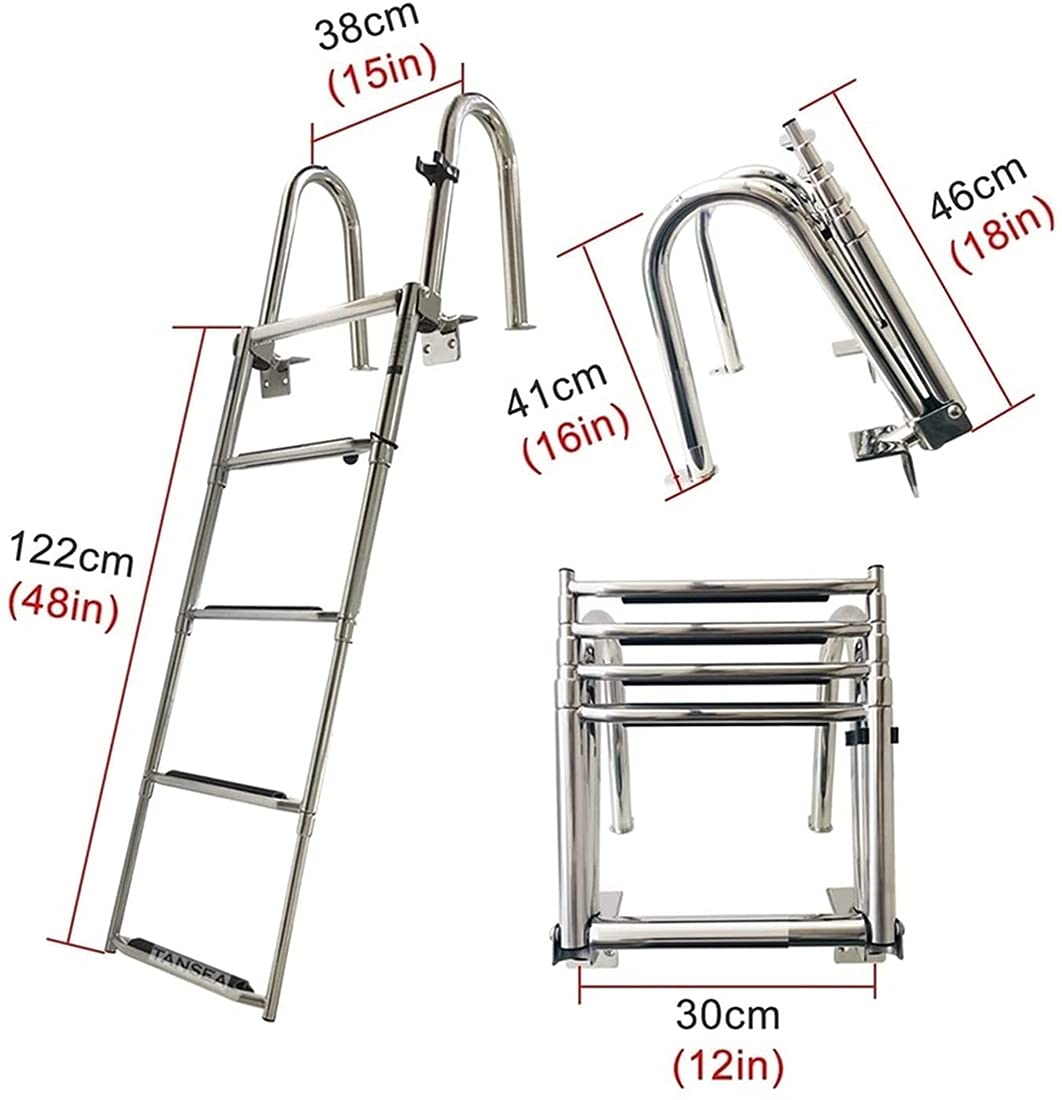 Scaletta Bagno Scaletta Barca Inox 4 Gradini Scala Telescopica Con Antiscivolo, Corrimano E Ampia Pedaliera, Scalette Barche Pieghevole Piscina Ponte Galleggiante Marina Drop Boat