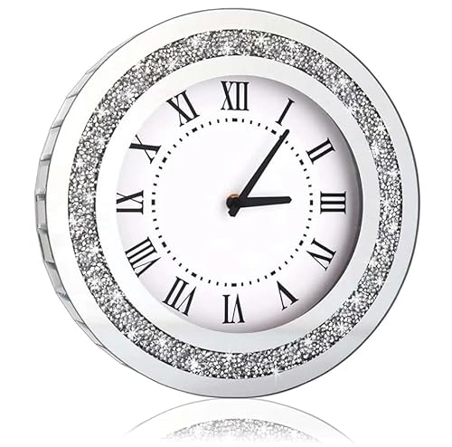 Generic RIV001 Lucky-Silver Round Mirror,12Inch Crystal Sparkle Twinkle Bling Crush Diamond Mirrored Wall Clock cover