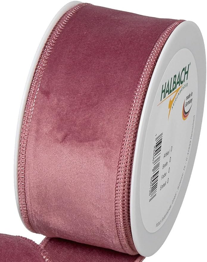 FloristryWarehouse Dusky Pink Christmas Velvet Fabric Ribbon 2 inches Wide on 9 Yards roll. Wired Edge