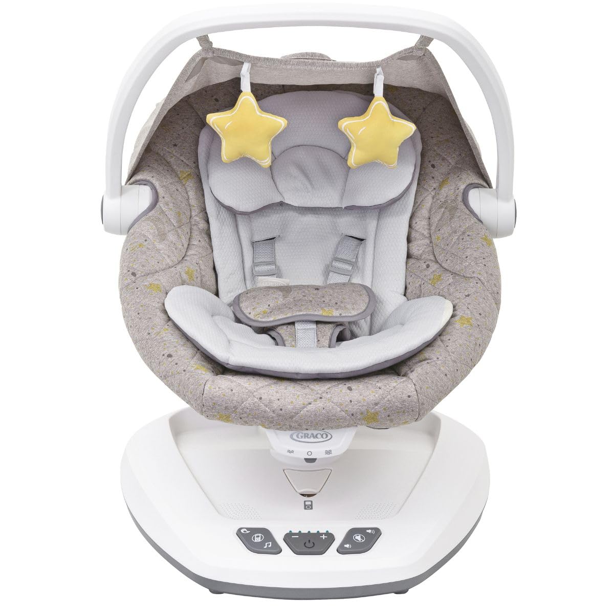 Move with Me Soother with 5 swaying speeds, music, 2 recline positions, 2 vibration settings and folds up for storage. Suitable from birth to approx. 6 months (9 kg), Stargazer fashion