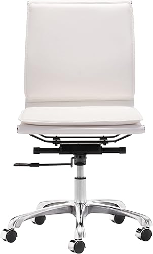 Miniatura 5 de Zuo Lider Plus Silla de oficina sin brazos, color blanco, silla de oficina blanca, estilo moderno, piel sintética, felpa y tela de piel sintética