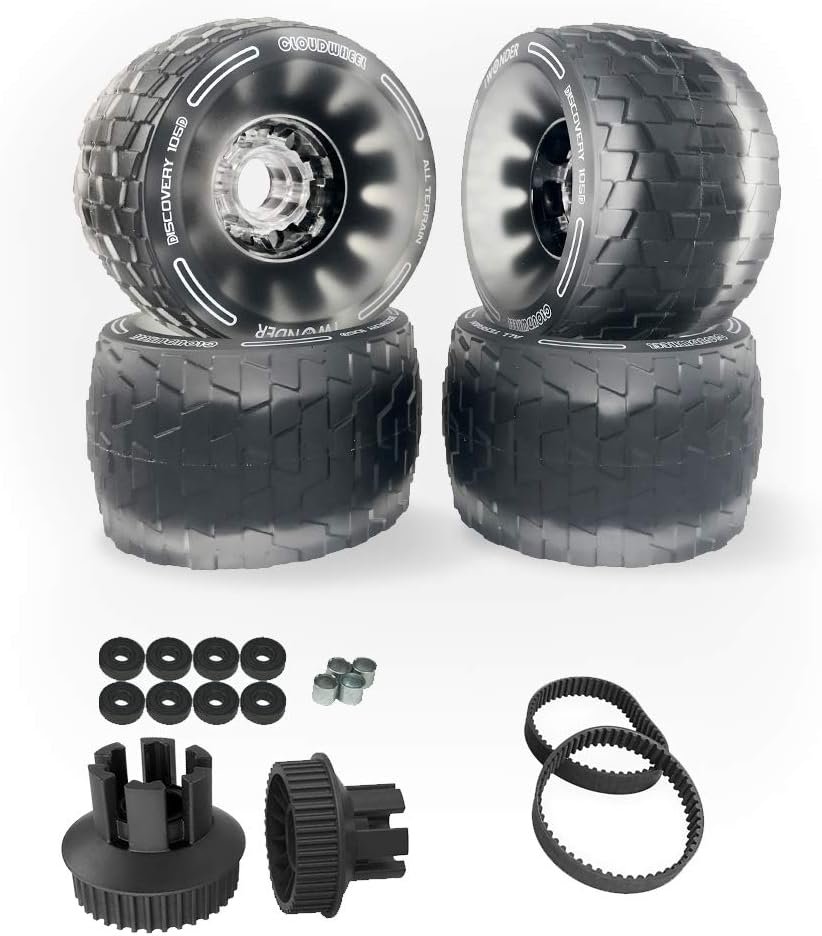 IWONDER Cloud Wheel Discovery 105/120mm for Backfire Zealot/Backfire Zealot S Boards Patented Damping Foam Core All Terrain Off Road Skateboard Wheels and Pulley Conversion Kit