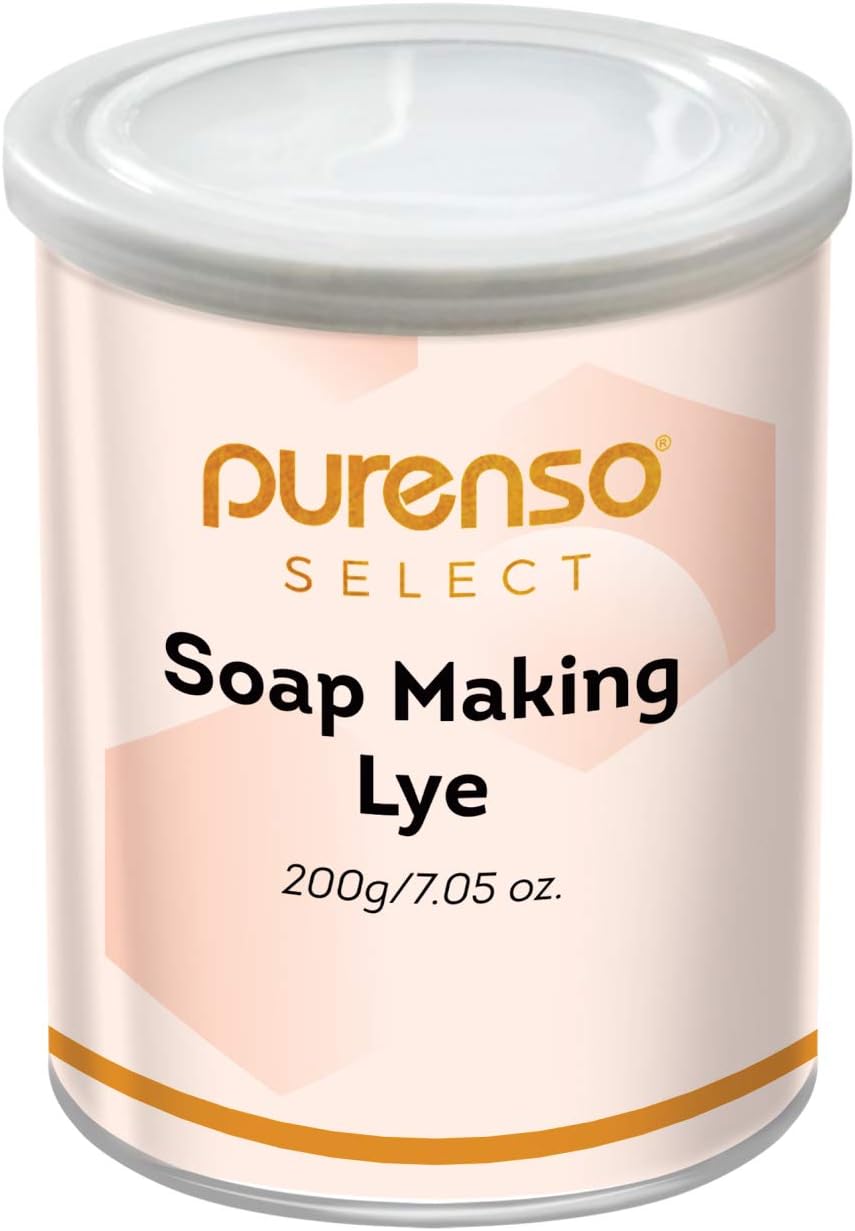 Purenso Select-Soap Making Lye (200g) Flakes Powder to Make You Own Safe Natural Handmade Cold & Hot Processed Soaps for Drain Cleaner Flakes