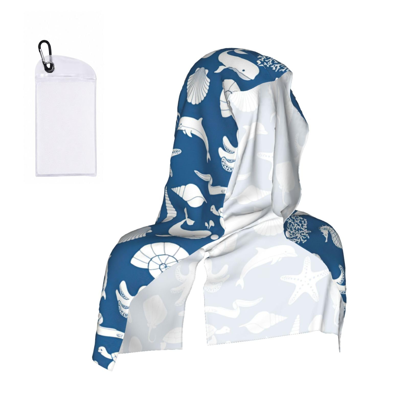 YQxwJL Underwater Marine Life Print Unsex Cooling Hoodie Towel, Cools Instantly When Wet Sun Protection For Sports Fitness Gym
