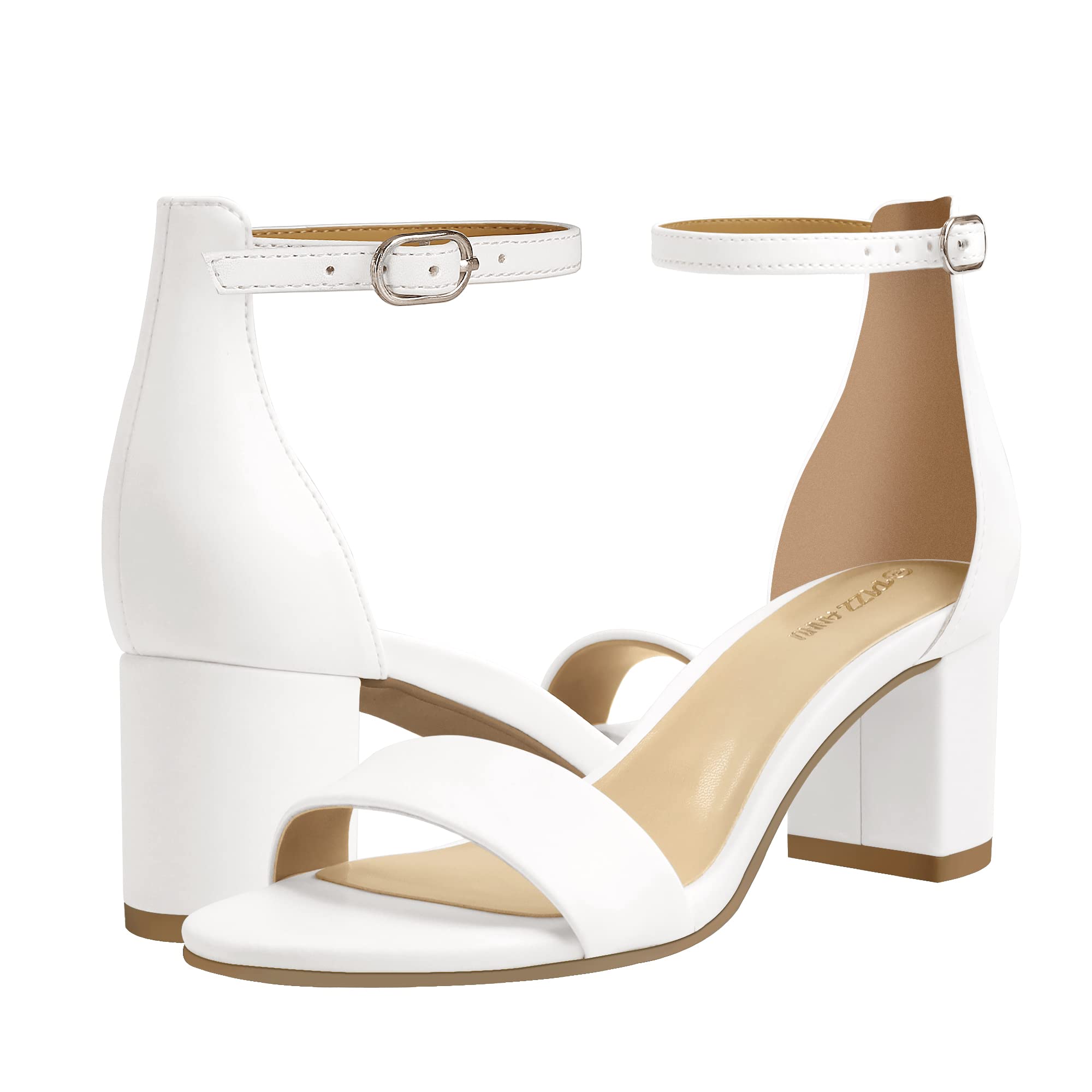 PIZZ ANNU Sandali da donna con tacco grosso a blocco basso, comodi, aperti sulla punta, cinturino alla caviglia, scarpe da festa, con fibbia e tacco alto 5,1 cm, design con tacco spesso 5,1 cm