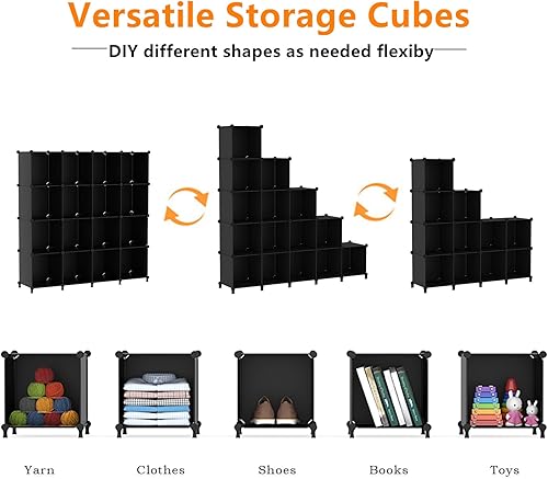 Vista 59 de AWTATOS Organizador de almacenamiento de cubos, organizador de armario de 16 cubos, estantes de almacenamiento apilables, organizador de ropa Blanco