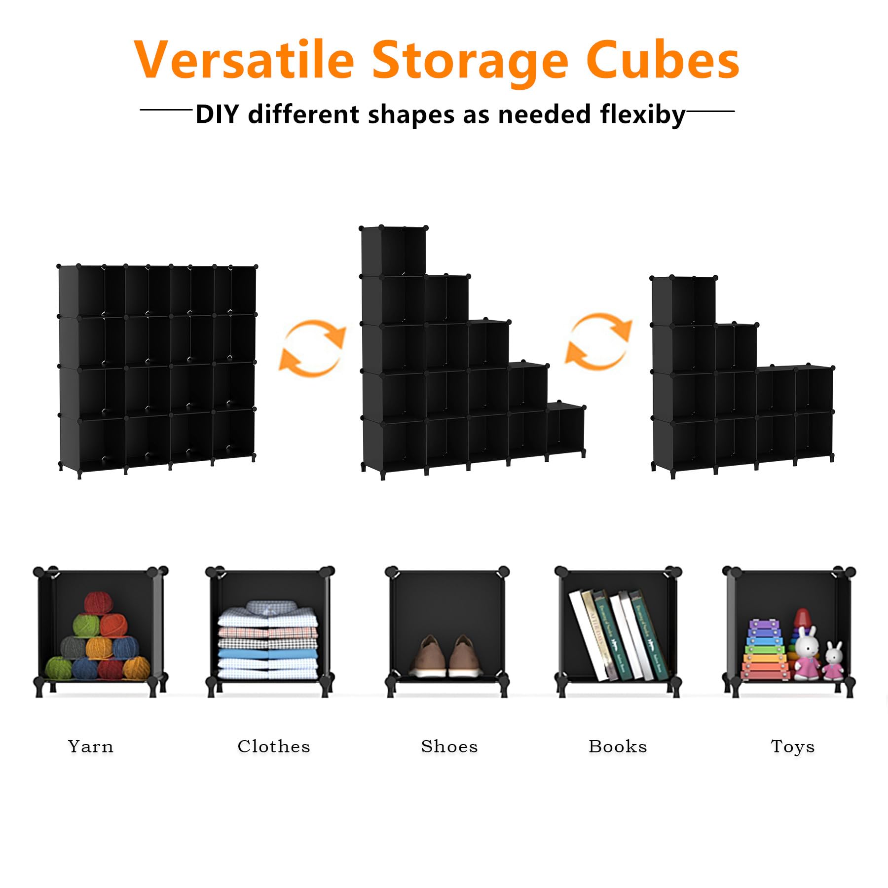 AWTATOS Cubo organizador de almacenamiento modular de 16 cubos, estantería de plástico DIY para armario, estantes de almacenamiento con mazo de madera, solución de almacenamiento ideal para el hogar,