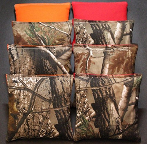 BackYardGamesUSA Cornhole Bean Bags Orange & Red Camo Camouflage 8 ACA Regulation Hunting Fishing Bags