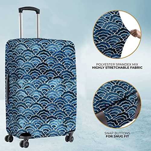 Image of Nasher Miles Polyester 55 (20 Inch) Small Protective Luggage Cover - Japanese Wave Design