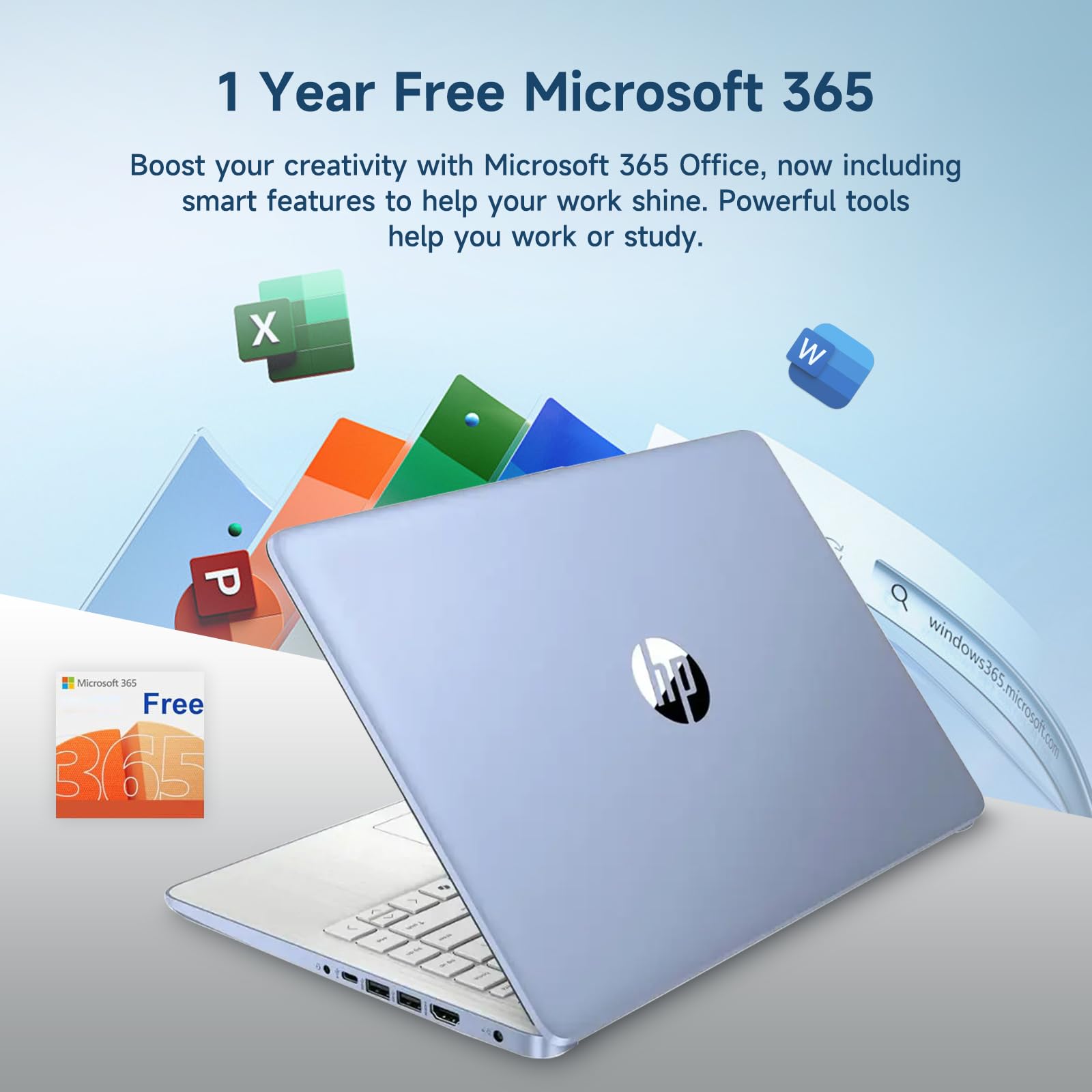 HP 14 Laptop Computer, Quad-Core (Beat i3-1115G4), 8GB RAM 256GB Storage (128GB UFS+128GB Ghost Manta SD Cardd), Laptops for Study Student 1-Year Office 365 Copilot AI WiFi 6 Win11 w/GM Accessories