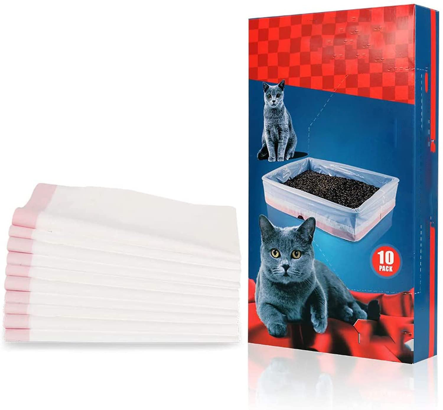 Cat Litter Box Liners, DELFINO Jumbo Drawstring Extra Durable heavy Duty Litter Box Liners， Extra-Thick Kitty Litter Box Bag, Compostable Litter Box Liner (31inX17in 10Pcs)