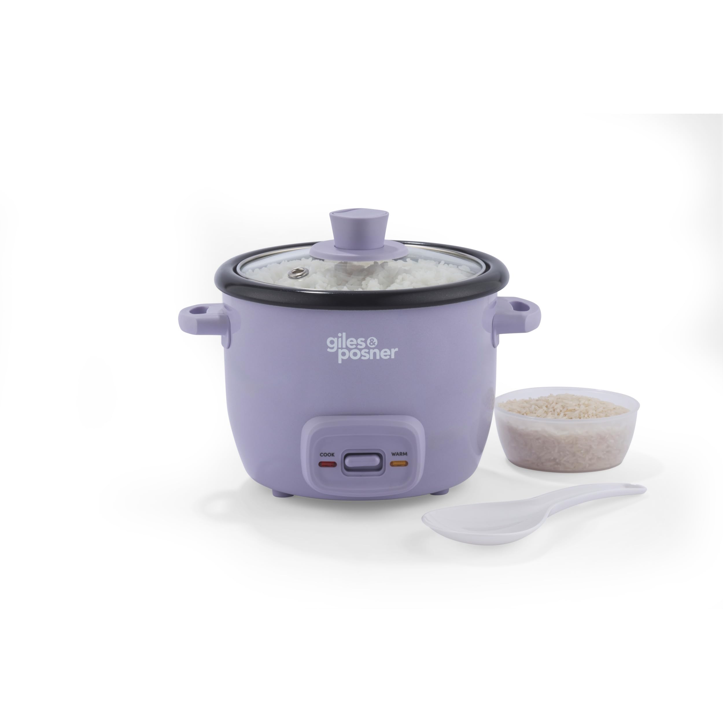 Giles & Posner Sorbet 0.4L Rice Cooker – PFAS-Free Inner Pot, Glass Lid, Cook and Keep Warm Functions, Measuring Cup & Rice Spoon Included, Ideal for Curries, Chillies, Sushi, 250W, Purple