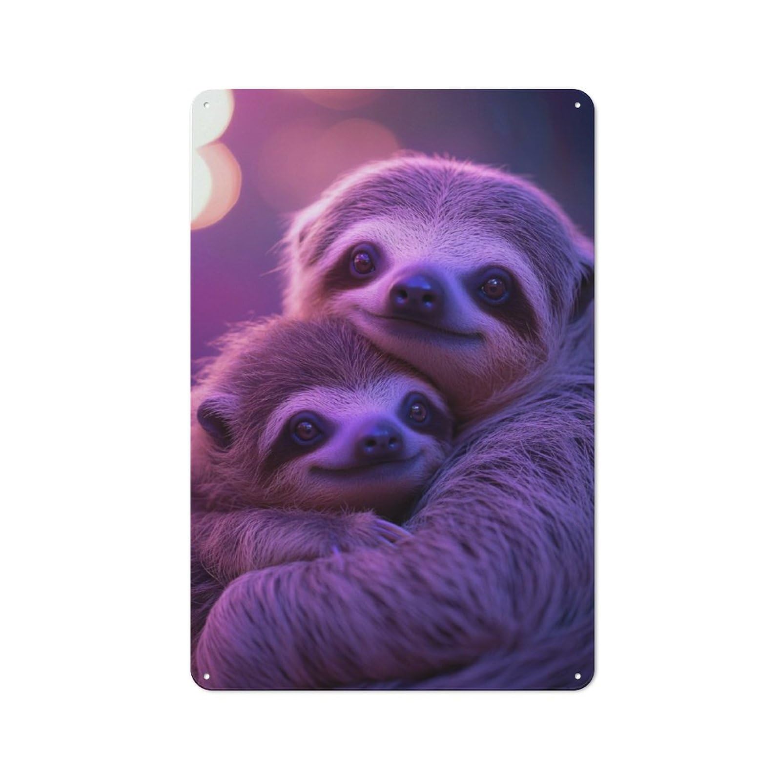 Junmoney Two Sloths Hugging Rustic Tin Sign 30X20cm For Living Room Or Hallway, A Metal Wall Feature For Living Rooms And Hallways