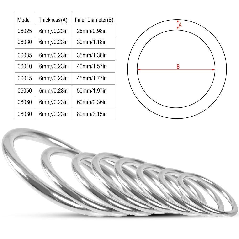 Demeras Spawany pierścień O-ring stali nierdzewnej łódka morski spawany pierścień polerowane koło do jogi pierścienie zwierzęta nurkowanie wspinaczka (6 x 50 mm)
