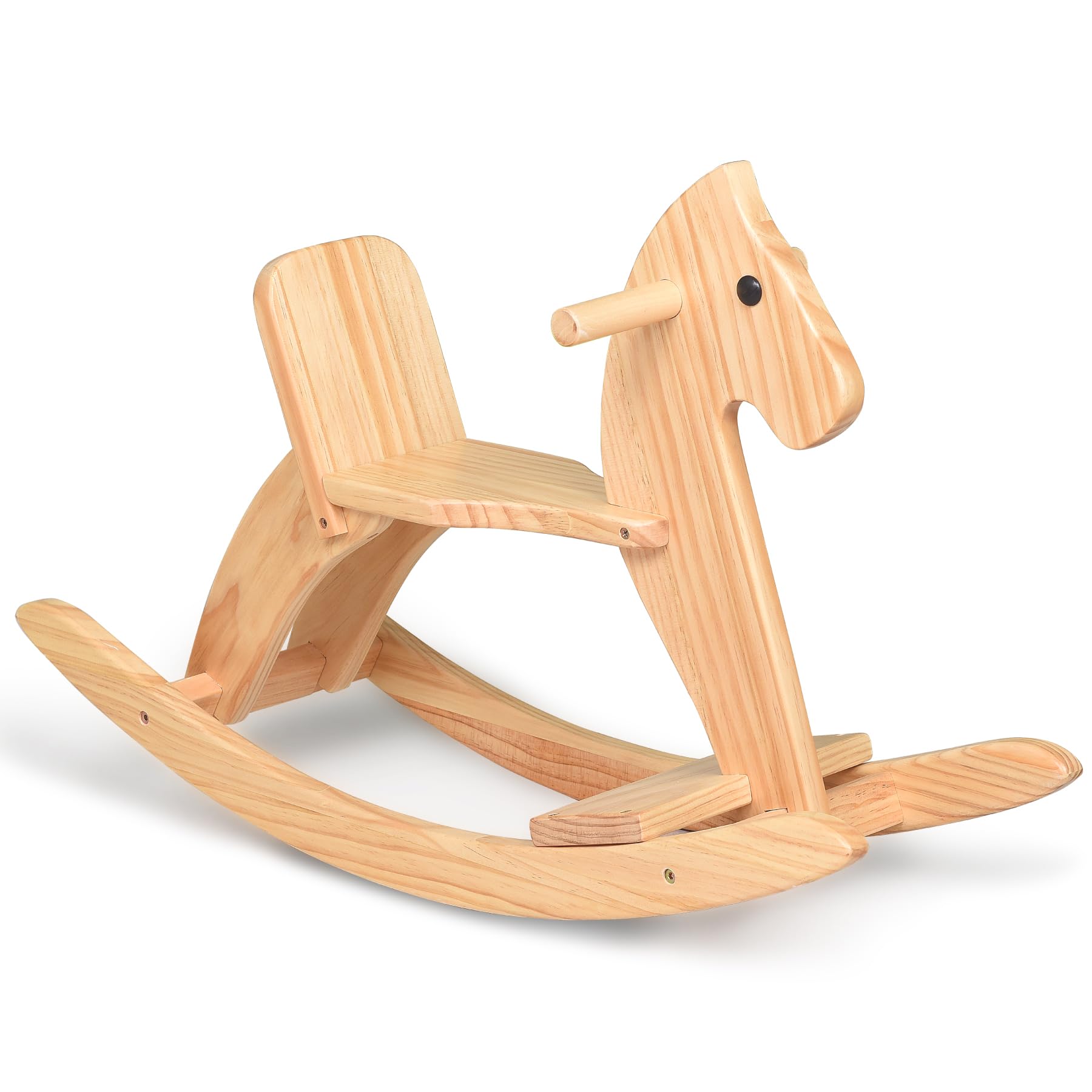 KRAND Rocking Horse Wooden Ride On Toy for Kids Classic Design Rocking Horse with Pedal and Safe Backrest Fine Workmanship(Classic, Natural)