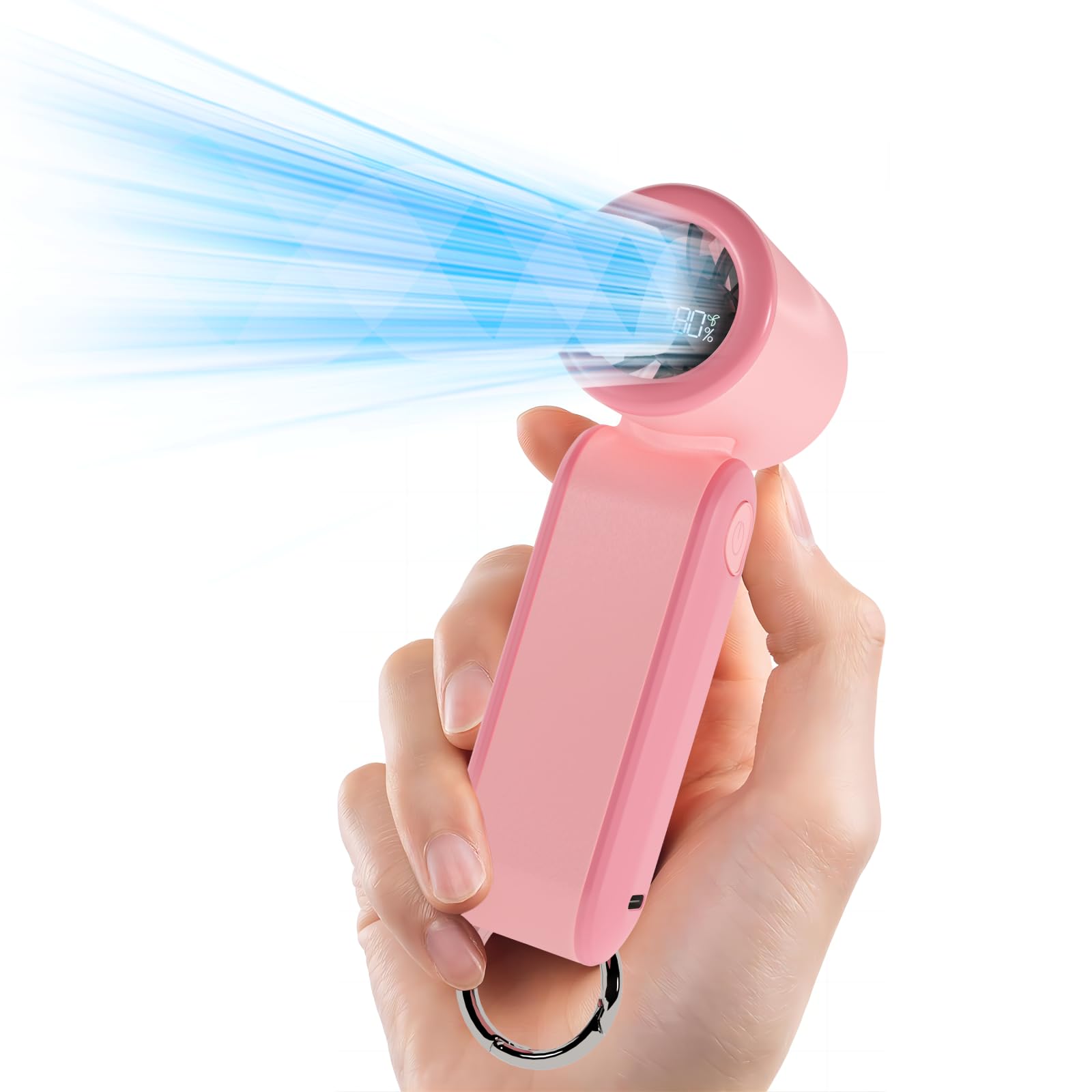 MERTTURM Portable Handheld Fan Rechargeable, 3000mAh USB Mini Pocket Hand Fan with LED Display, 5 Speeds Powerful Cooling, Electric Small Personal Desk Turbo Fan for Outdoor/Travel/Home-Coral Pink