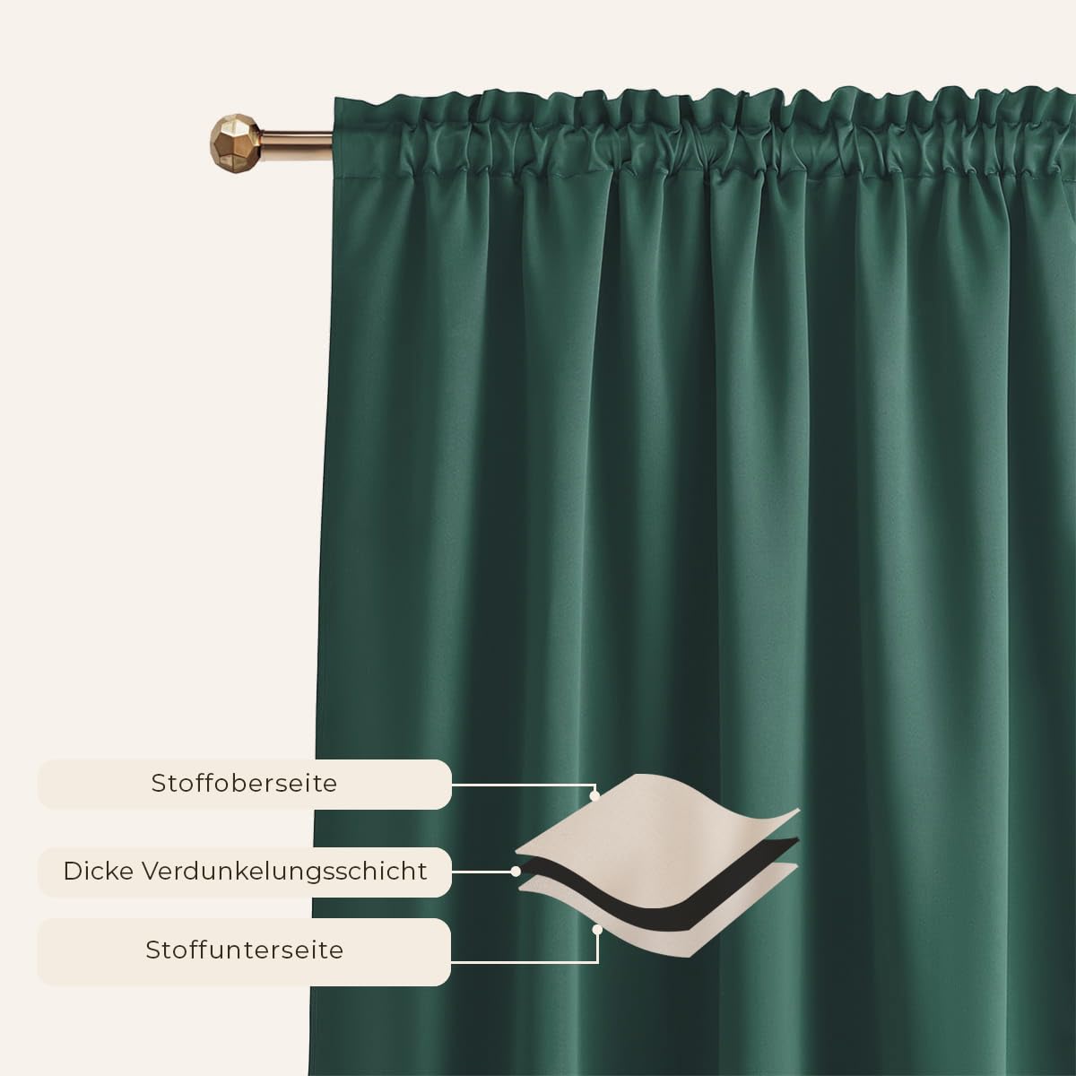 ROOM99 Laurel Curtain with Ruffle Tape, 140 x 250 cm, Width x Height Blackout Opaque Sliding Curtains, Living Room - Image 2
