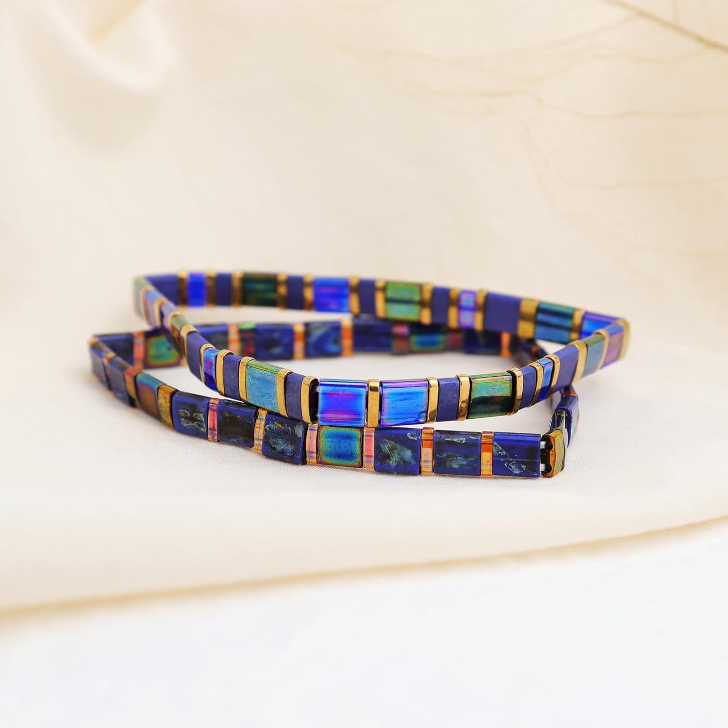 Sonateomber Tila Flat Beaded Stretch Bracelets for Women, Trendy Stackable Colorful Glass Square Beads Stack Bracelet Beach Jewelry Gift - Image 7