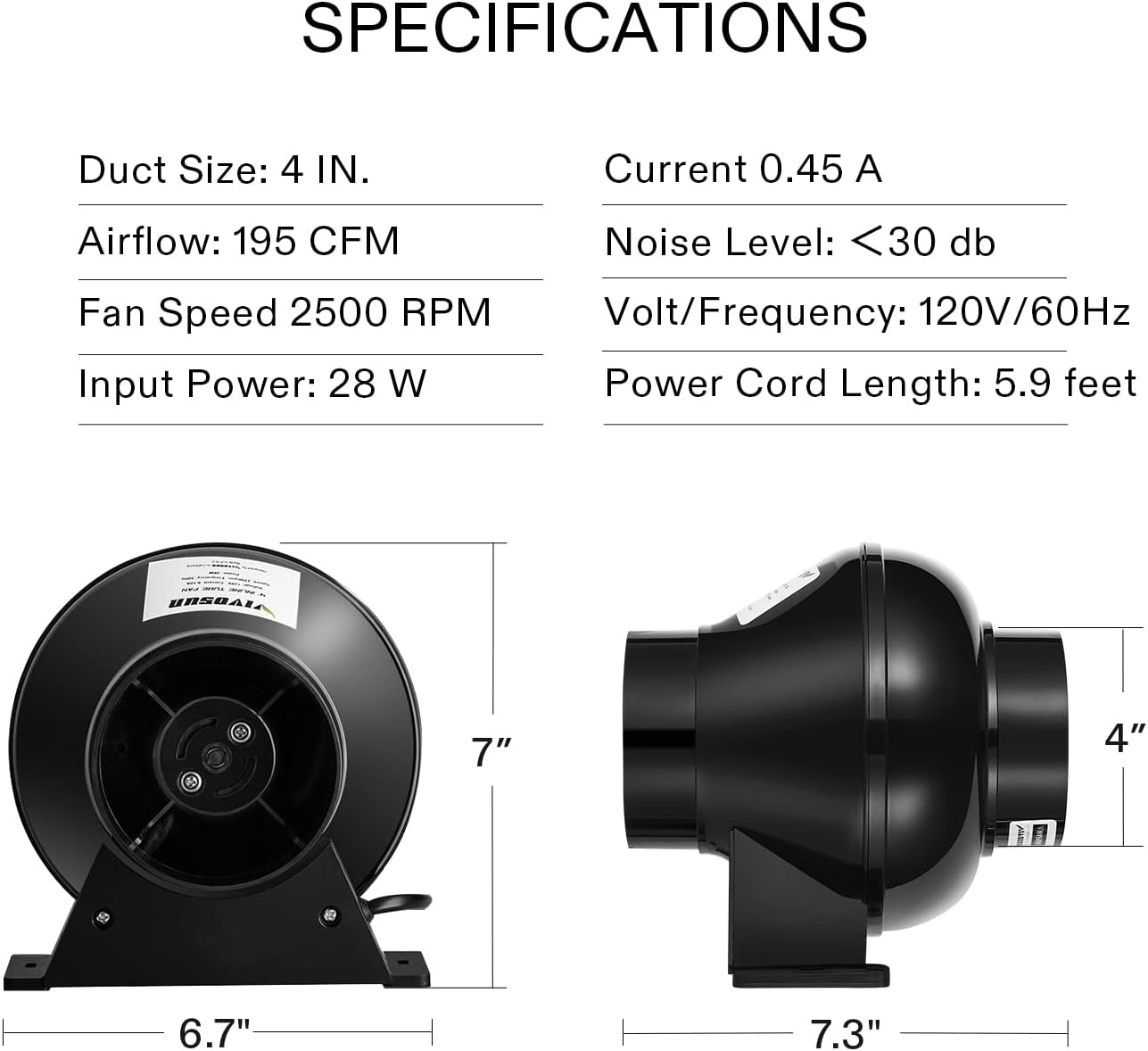 VIVOSUN 4 Inch Inline Ventilation Fan with 4 Inch 25 Feet Ducting : Industrial & Scientific