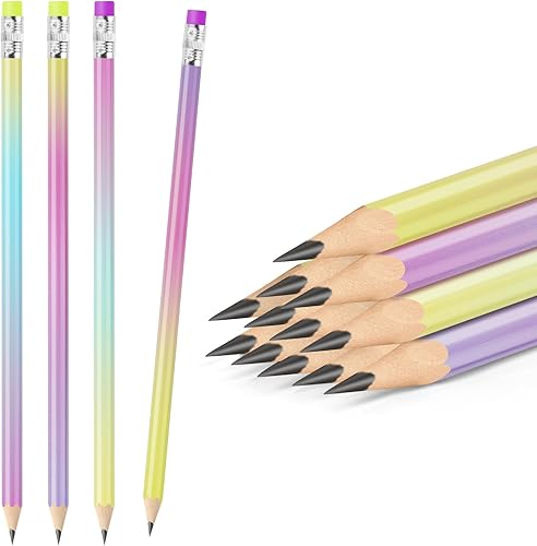 Miniatura 9 de Ainiv Lápices degradados #2 HB, lápices número 2 con borrador, 12 lápices de macarrón, lápices de grafito, lápices de madera, lápices de regalo para