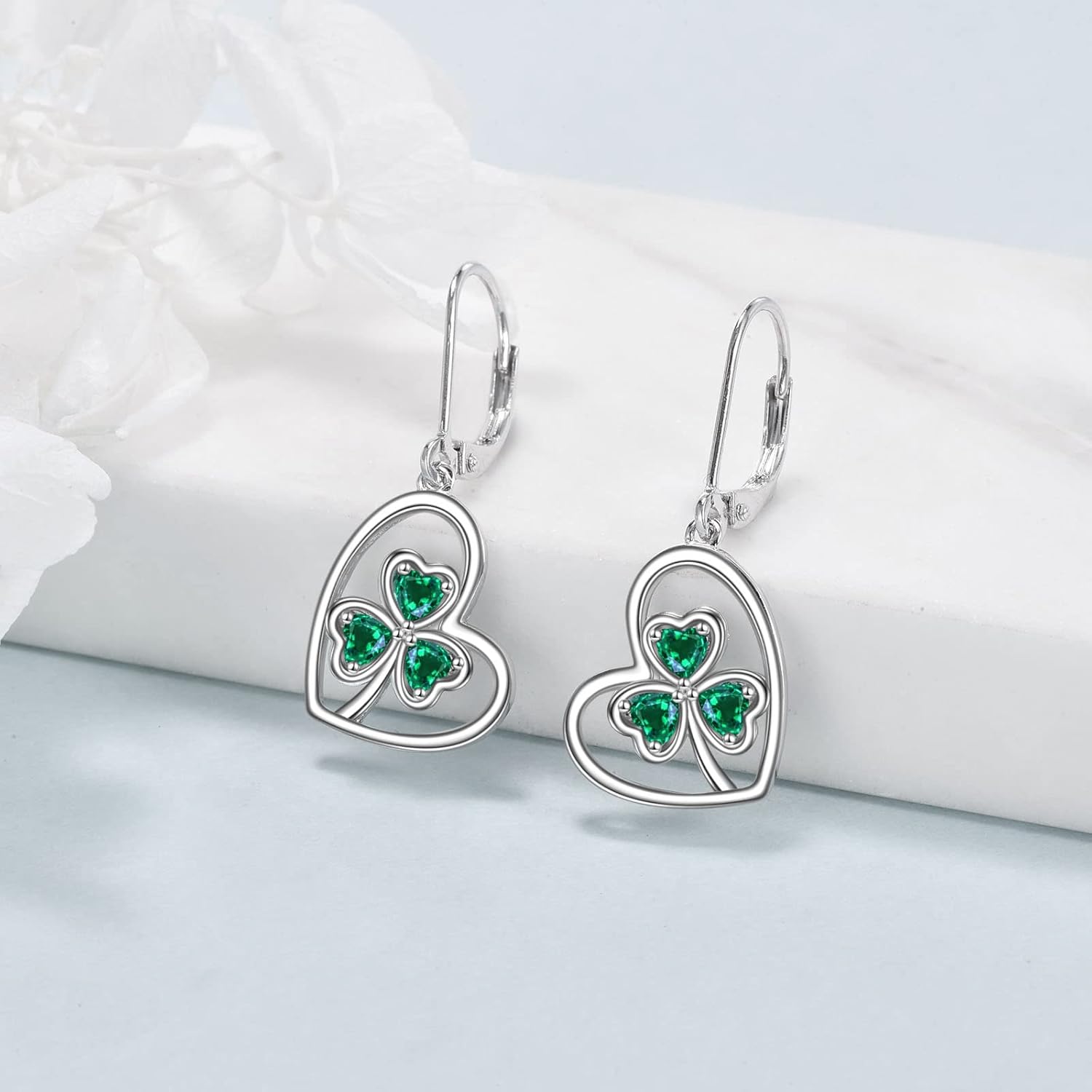 VONALA 925 Sterling Silver Shamrock Earrings Celtic/Claddagh/St Patricks Day Dangle Drop Earrings Green Irish Jewelry Gift for Women - Image 3