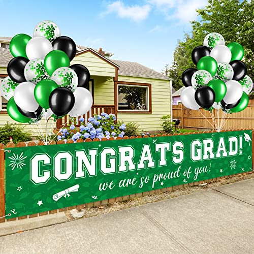 Image of 37Pcs Graduation Banner Balloon Decorations Class of 2026, Congrats Grad Banner Yard Outdoor Decorations, Graduation Balloons Banner Set for High School College Graduation Party Supplies, Green