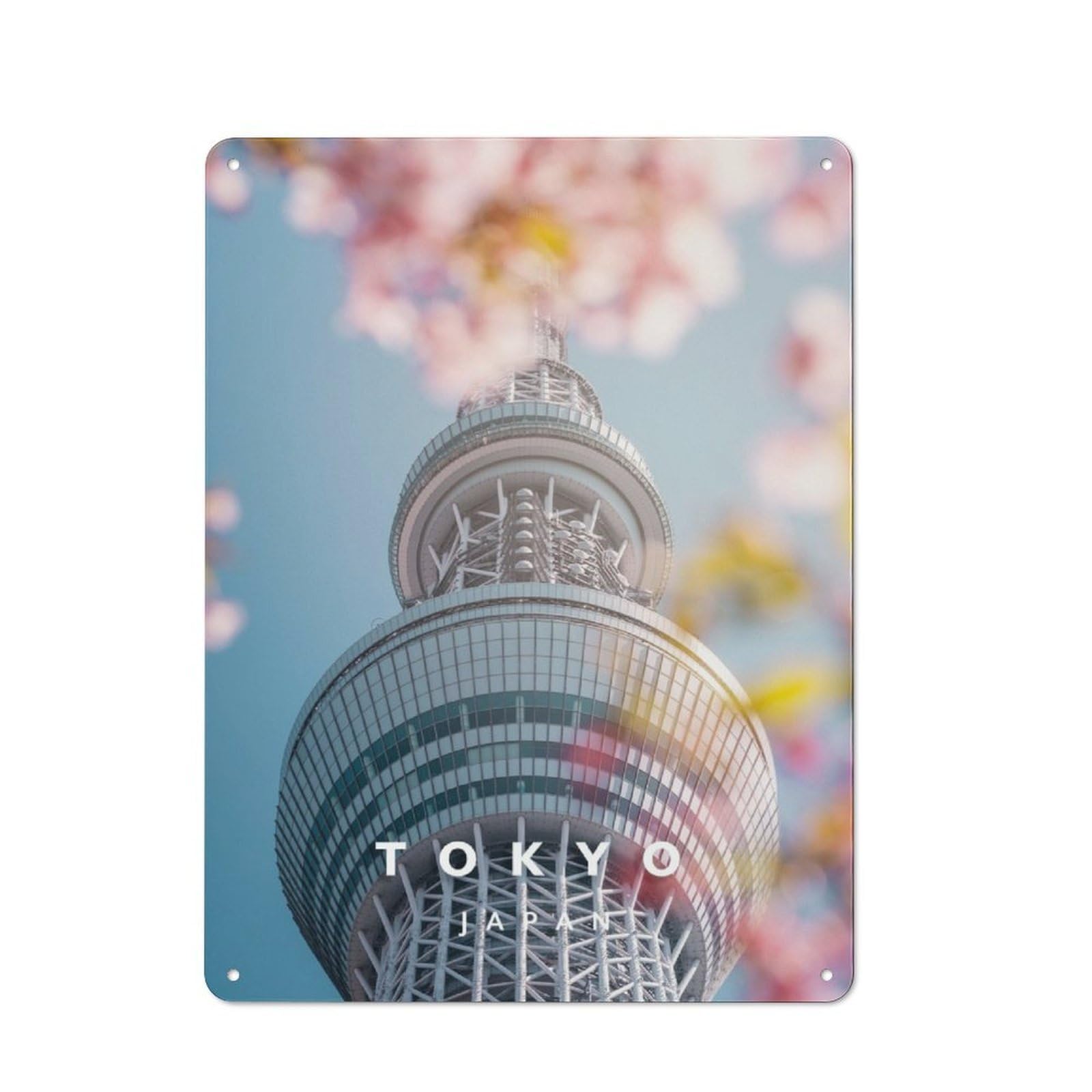 Junmoney Tokyo Spring And Sakura Retro Metal Wall Sign 40X30cm Featuring For Hallway Wall, For Garage, Workshop And Man Cave Decoration