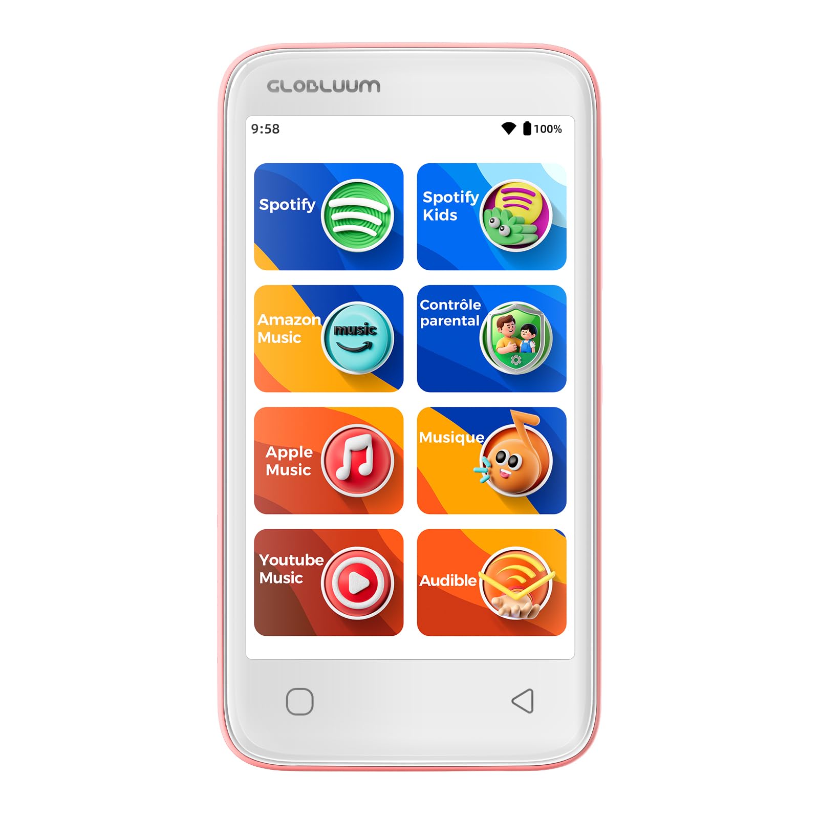 Lecteur MP3 pour Enfants avec contrôle Parental, accès à Spotify et Audible, 16 Go, Bluetooth et Wi-FI (Rose Cerisier)