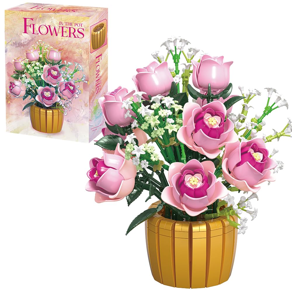 DUANT 39151 Eternal Pink Rose Building Blocks Flower Set, 1056 Pieces of Floral and Plant Series Block Sets, Adult Creative Enthusiast Model Gifts and Collectibles, Can be Used for Room Decoration