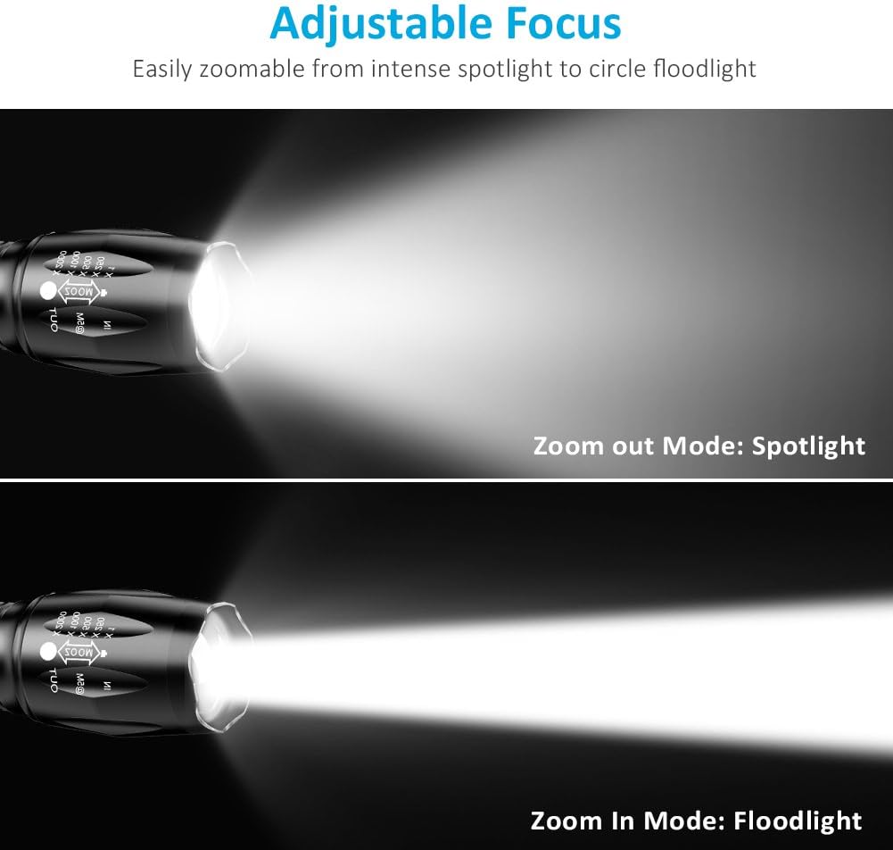 Pack of 4 Tactical Flashlights, BYBLIGHT 800 Lumen Ultra Bright LED Flashlight with 5 Modes, Zoomable, Waterproof, Handheld Small Flashlight for Outdoor Camping, Fishing and Hunting (Black) - - 