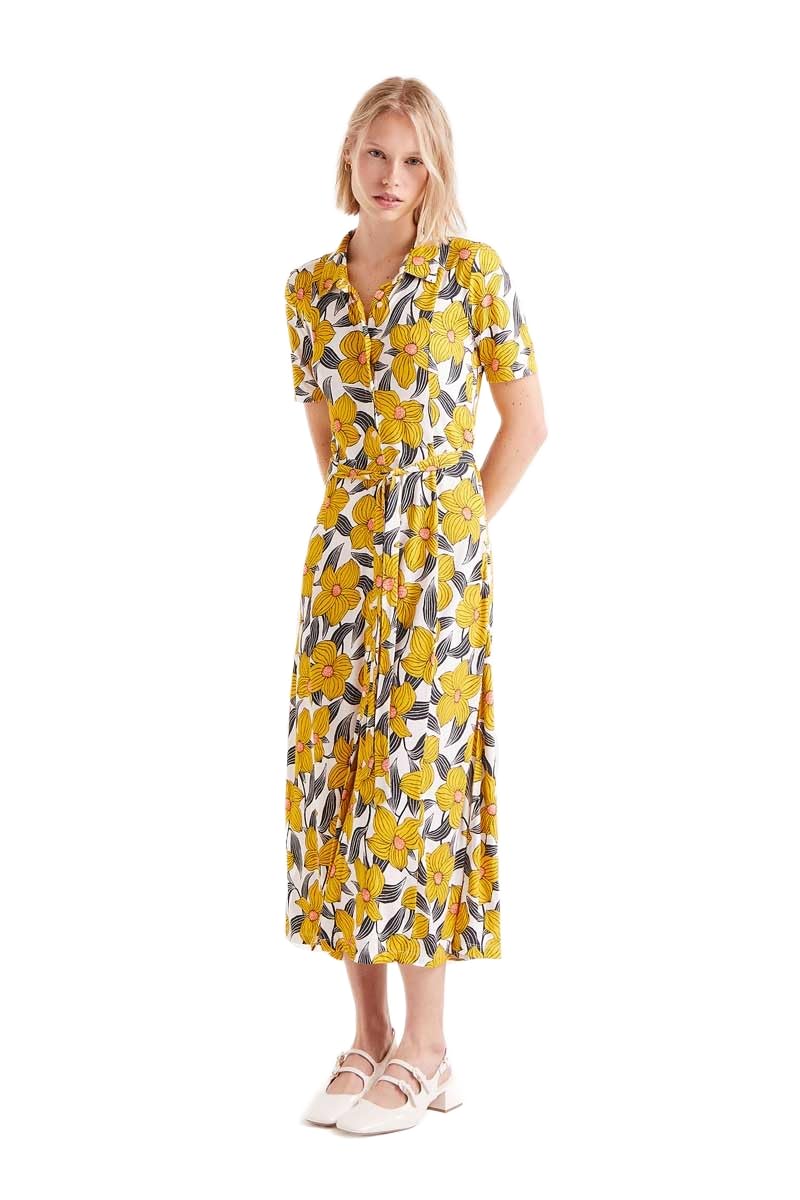 Compañía Fantástica Women's Yellow Compania Fantastica Floral Jersey Midi Shirt Dress