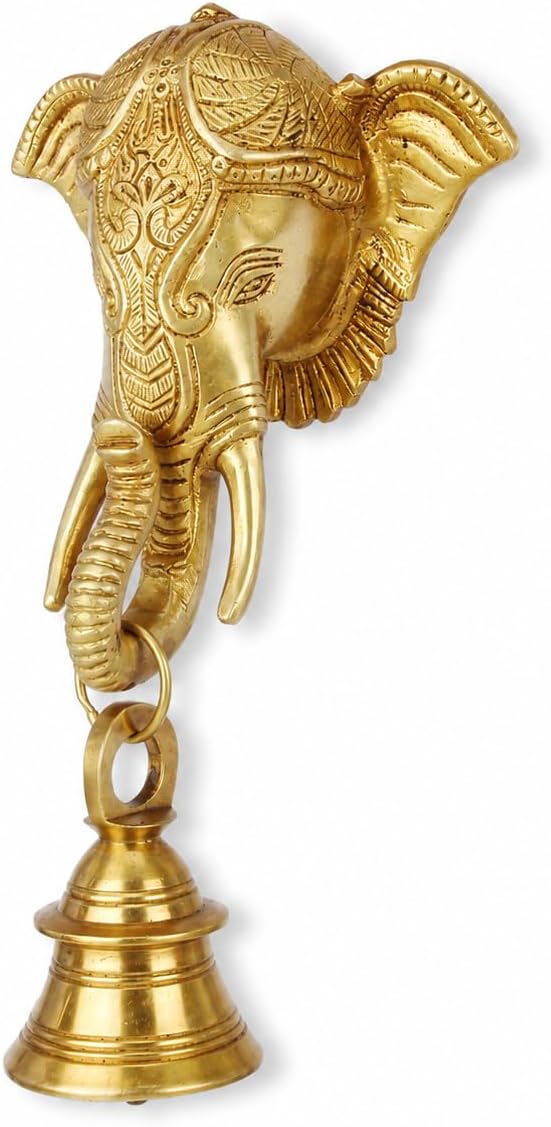 Kartique Brass Ganesha Brass Bell Hanging on Trunk (Gold)