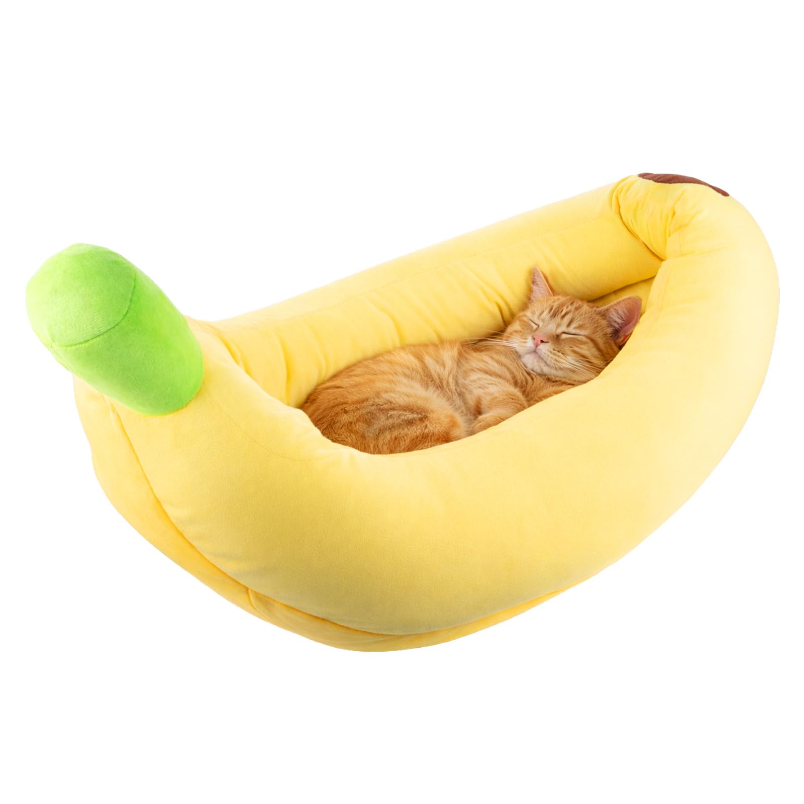 Y.H BLISSHAVEN Banana Shaped Cat Bed for Indoor Cats and Small Dogs, Soft Plush Warm Pet Cave with Removable Washable Cushion, Cosy Puppy & Kitty Sleeping Nest, Winter Bed S-XL (M)