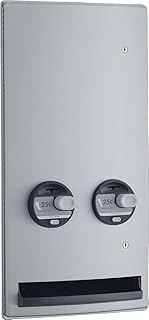 Bobrick 4706 ClassicSeries 304 Stainless Steel Recessed 50c Double Coin Operation Napkin/Tampon Vendor, Satin Finish, 14-3/8