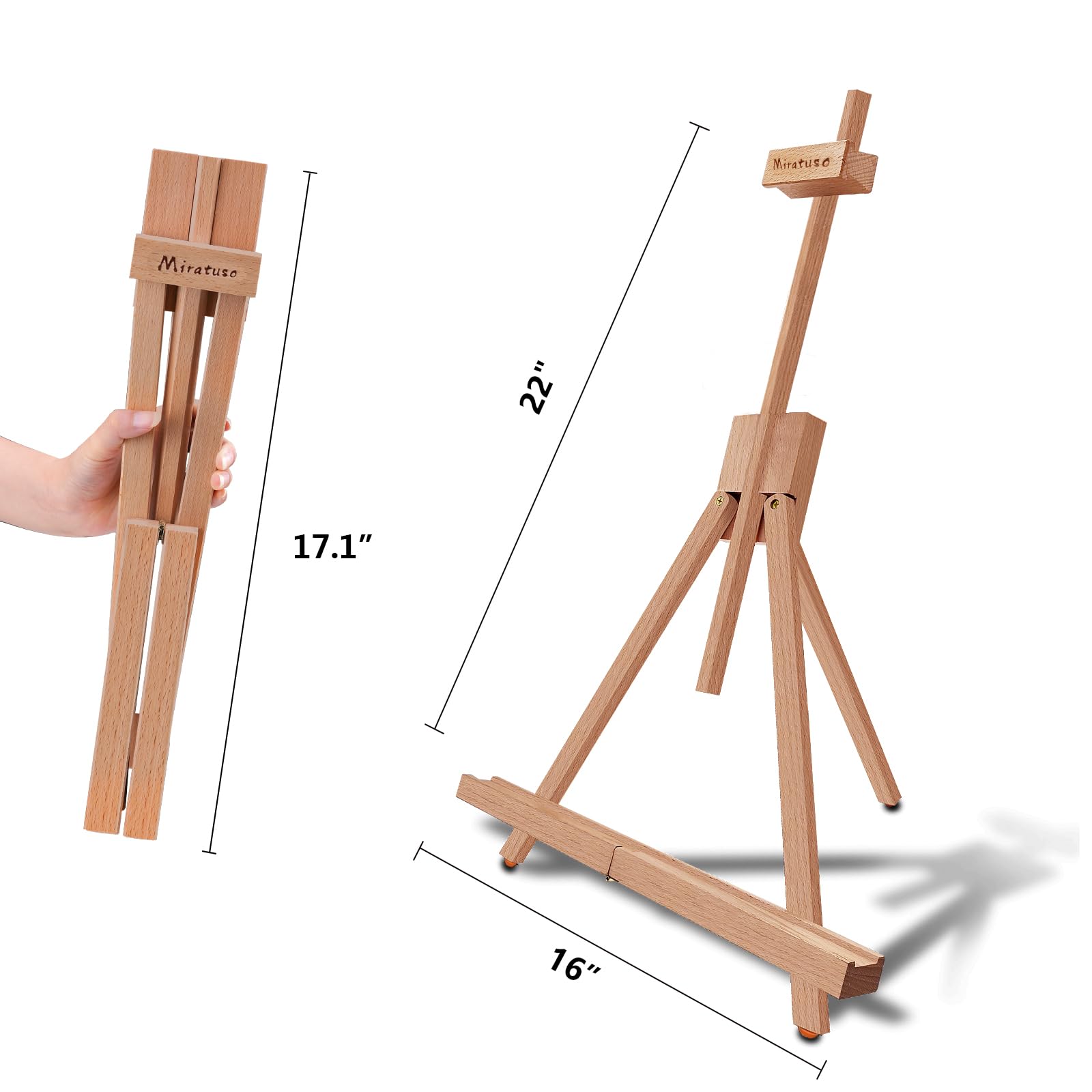 Miratuso Caballete de pintura, caballete de mesa plegable de madera con capacidad para lienzo de hasta 21 pulgadas, caballete de escritorio portátil adecuado para artistas, principiantes, estudiantes