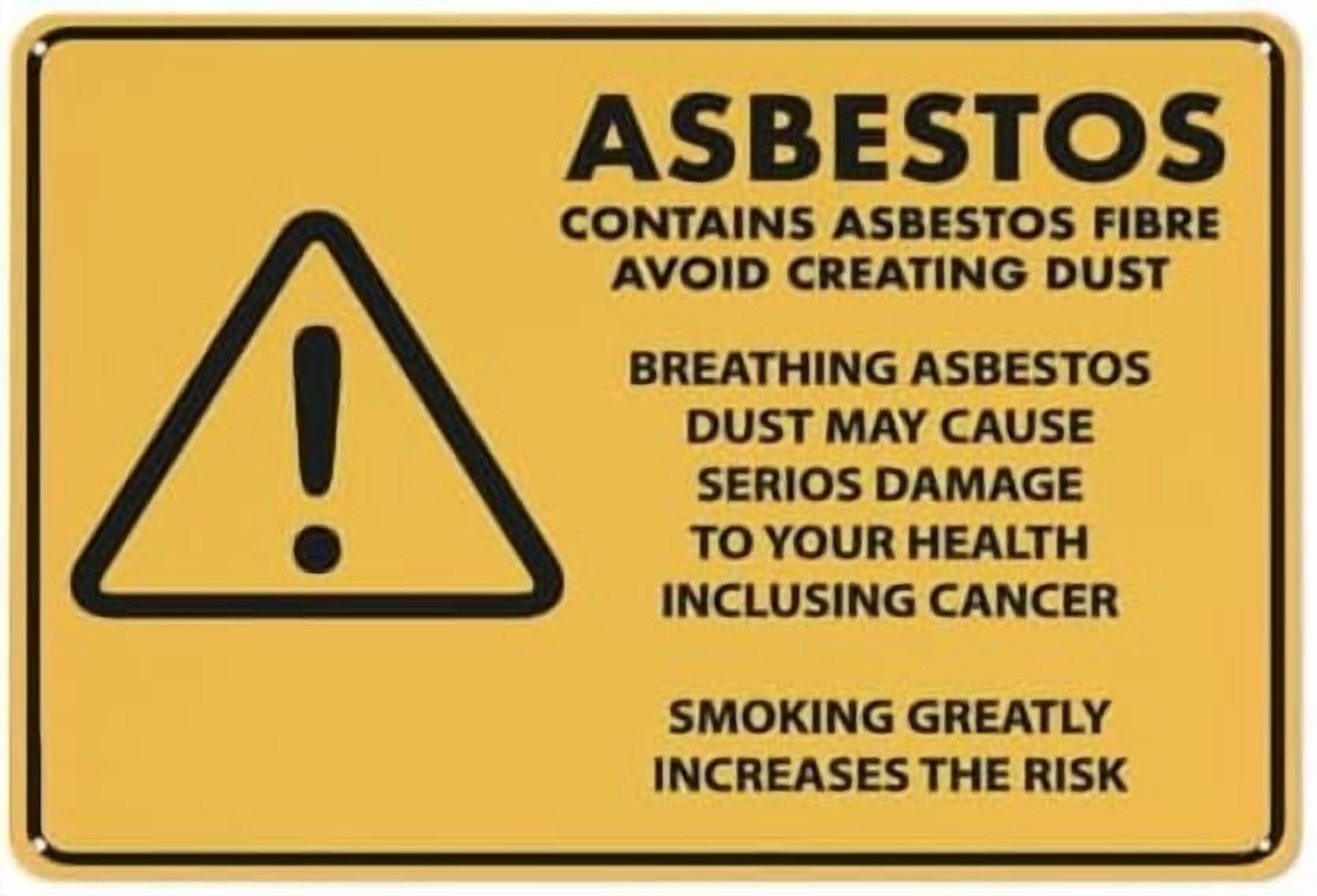 (2-Pack) Metal Tin Sign Caution Asbestos Warning Signs-Contains Asbestos Fibre Avoid Creating Signs Outdoor, Uv Printed 12 X 8 In, Weatherproof And Signs